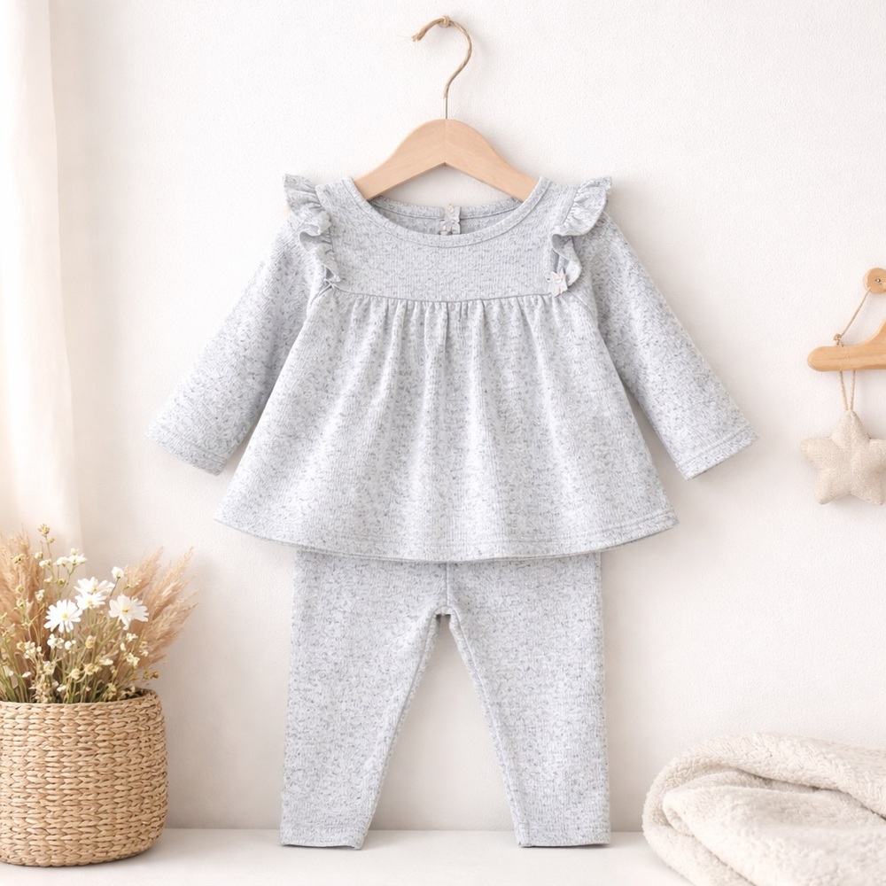 Sterling Baby Gray Fuzzy 2-Piece Long Sleeve & Leggings Set Baby Girl 3M